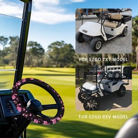 Oramclsy 13 to 14 Inch Cherry Blossoms Breathable Golf Cart Steering Wheel Covers,Anti-Slip Cover,Universal Portable Steering Wheel Covers Protector Easy to Install