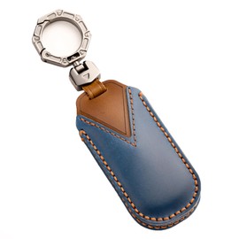 SANRILY Handmade Leather Smart Key Card Cover for Mini Cooper 2024 Countryman One 2023 Mini Keyless Full Protection Key Fob Case with Keychain Blue