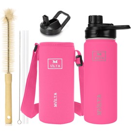 Mvilta Insulated Stainless Steel Water Bottle-Double Walled Vacuum Reusable Sports Water Bottle With Free Bottle Accessories - Ice: Up to 24 Hrs. Hot: Up to 12 Hrs. 18oz Hot Pink