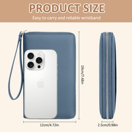 NEWIROVE Passport Holder For Travel, Leather Passport Holder RFID Passport Wallet With Zipper Coin Pocket And Wristlet Strap Women And Men Passport Case For Credit Card, ID, Cash.Blue