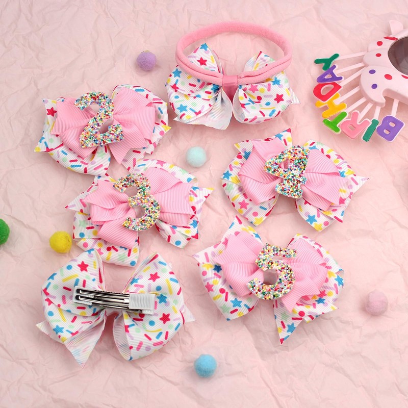 2PCS 2nd Birthday Hair Bows for Girls, 3.5" Glitter Pink