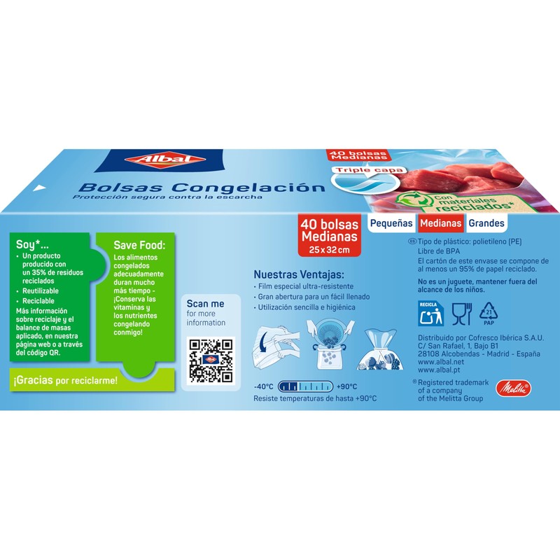 Albal Freezer Bags, 3 Litre, Made with 70% Recycled Materials,