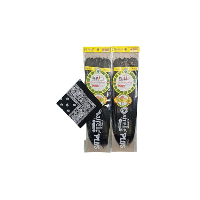 RastAfri Pre-Stretched Silky Braiding Hair 3X with Bandana - 2