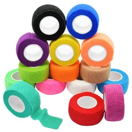 FEILIBAY 15 Pack Cohesive Wrap 1 Inch x 5 Yards Self Adherent Vet Tape for Pets, Elastic Self Adhesive Bandage Wrap for Sports, Finger, Wrist, Ankle (1 Inch, 15 Colors)