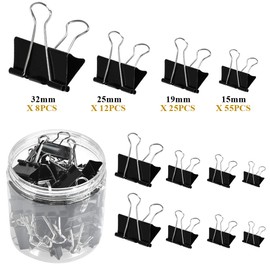 TIMESETL Pack of 100 Foldback Clips, 15 mm / 19 mm / 25 mm / 32 mm Foldback Clips, Small Mini Paper Clips, Paper Clips, Metal Binder Clips, Multi-Purpose Clips for Notes, Stationery