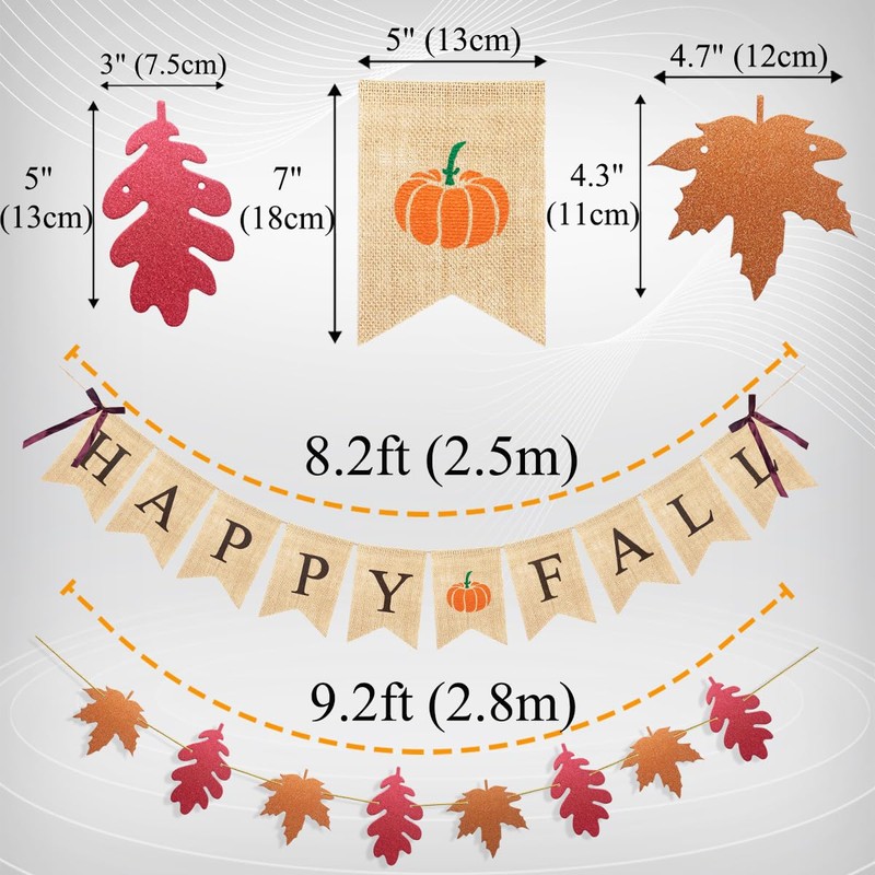 Uniwish Happy Fall Banner with Pumpkin Maple Leaves Sign Garland