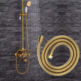 VIFERR Shower Hose G1/2 Inch Stainless Steel Shower Pipe Gold Double Buckle Shower Pipe for Home Hotel Bathroom