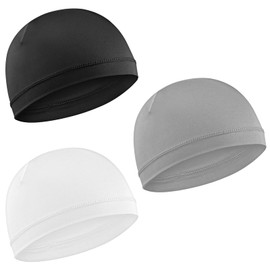 3pcs Cooling Skull Caps Helmet Liner Sweat Wicking Thermal Running Beanie Stretchy Cycling Skull Caps Lightweight for Men Women (UK, Alpha, One Size, Black; Light Grey; White)