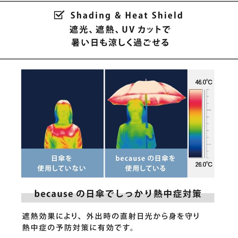 Because Because B-095934 Folding Umbrella, 19.7 inches (50 cm), For