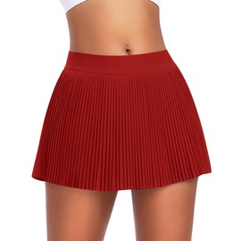 JoyGirl Womens Pleated Tennis Skirt with Shorts Golf Skirt High Waist Pickleball Skirts Athletic Skorts with Pockets (Red,Medium)