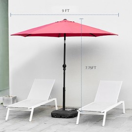 DUMOS 9FT Outdoor Patio Umbrella with Push Button Tilt and Crank, Table Umbrellas 8 Sturdy Ribs Waterproof for Pool,Market, Terrace, Beach, Outdoor Restaurant Red