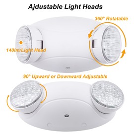 LIT-PaTH LED Emergency Lighting Fixtures with 2 LED Bug Eye Heads and Back Up Batteries- US Standard Exit Light, UL 924 and CEC Qualified, 120/277 Voltage, White, 2-Pack