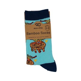 ECO CHIC Womens Bamboo Socks Breathable Hot and Cold Weather UK 4-8 Single Pair (Highland Cow Blue)