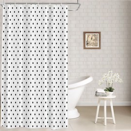 Batmerry Black Polka Dot Decor Shower Curtain,Abstract Circle Monochrome Geometric Cute Bathroom Decor Polyester Fiber Plastic Rings Quick-Drying Waterproof for Bathtubs/Bathroom, 72x36 inches