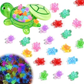 shirylzee Cute Glow-in-the-Dark Turtle Storage Box with 30pcs Mini Resin Turtle, Cartoon Turtle Box for Storing Toys Home Decor, Luminous Miniature Turtle Figurines for Decorations (Green)