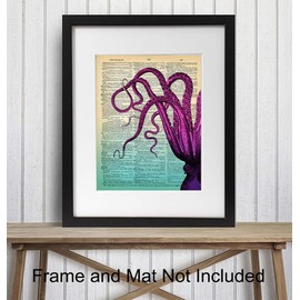 Octopus Decor - Coastal Wall Art - Nautical Wall Art - Ocean Wall Decor - Upcycled Dictionary Art - Nautical Bathroom Decor - Gift for Sea Lovers - 8x10
