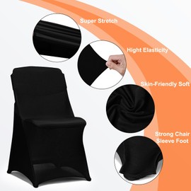 RhymBar Black Chair Covers 100 Pack, Spandex Folding Chair Covers, Universal Stretch Washable Fitted Slipcovers for Wedding, Party, Celebration, Black