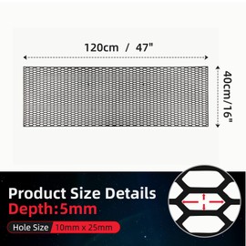 AggAuto 47"x16" ABS Plastic Universal Car Grill Mesh, Automotive Grille Insert Bumper Honeycomb Hole 10x25mm Hex Grids Black
