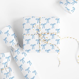 JarThenaAMCS Blue Bow Wrapping Paper - Mini Roll - 17 Inch x 32.8 Ft Cute Bow Knot Gift Wrap Paper Decorative Art Paper for Coquette Birthday Party DIY Crafts