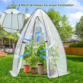 Portable Greenhouse for Outsides, Ohuhu Heavy Duty Green House Tent with Durable PE Cover, Garden Plant Protector with Zippered Door Mesh Window for Vegetables Flowers Fruits Herbs, 63x54x71 Inch