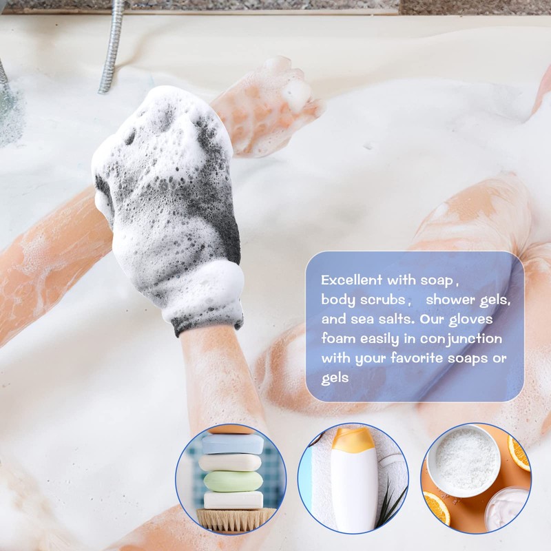 Sibba 2 Pairs Exfoliating Gloves, Exfoliating Mitt Body Scrubber for