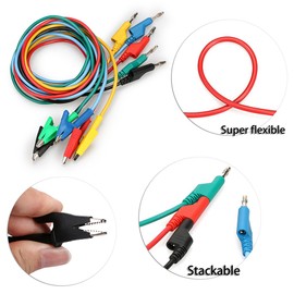 Sumnacon Multimeter Banana Plug to Crocodile Alligator Clip Test Probe, 5PCS 4mm Stackable Colorful Silicone Banana Plug to Alligator Clip Test Probe Lead Wire Cable 1M