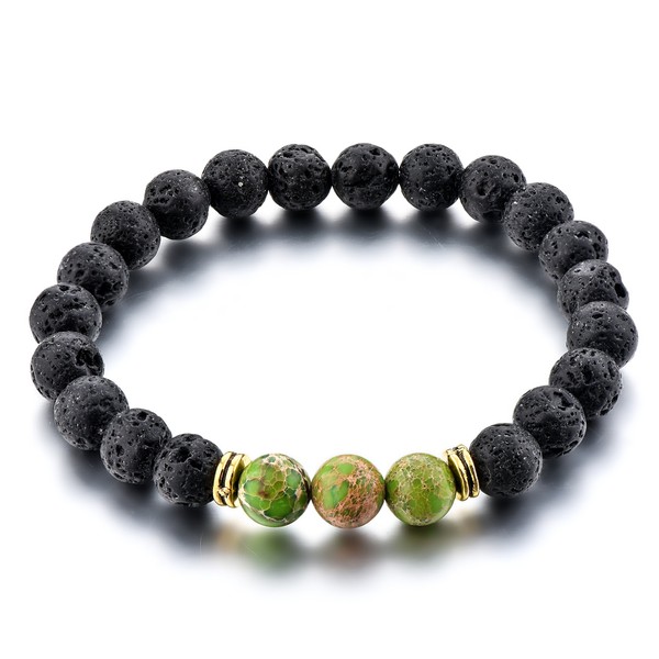 Mystiqs Lava Rock & Green Jasper Beaded Bracelet Essential Oil Diffuser for Men,Women + Free Aromatherapy E-Book Ideal for Anti-Stress or Anti-Anxiety