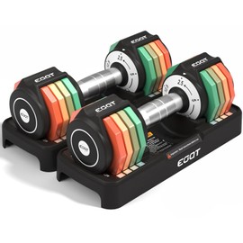 Adjustable Dumbbell Set, EOAT 2.5 to 12.5 lbs Free Weights Dumbbells Pair with Tray for New Beginner, Exercise & Fitness Dumbbells with Anti-Slip Handle & Rainbow-colored Weight Plates