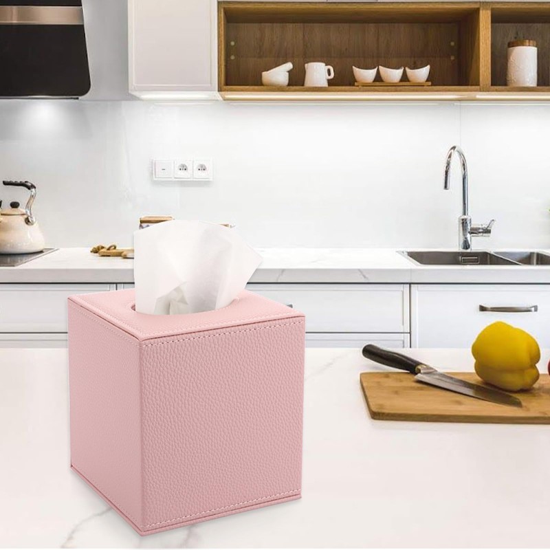 BTSKY PU Leather Cube Tissue Holder Box - Household/Office Square