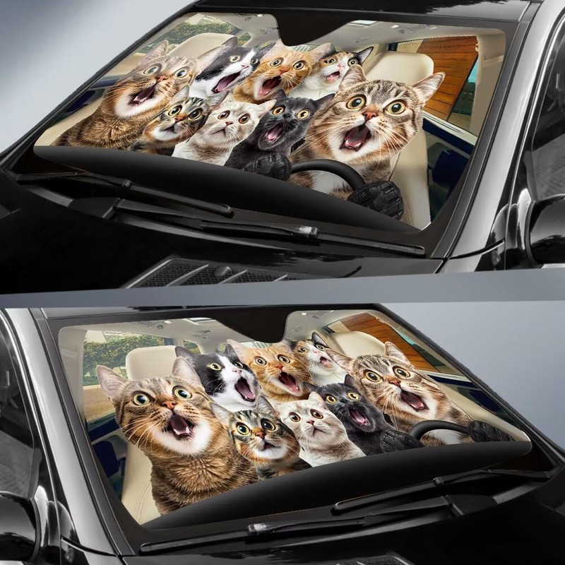 Fun Surprised Cat Automotive Windshield Sunshades Car Front Window Sun