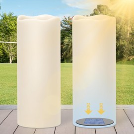 Large Solar Powered Candles, Outdoor Rechargeable Flameless Candles, Waterproof LED Light Candles Flickering for Lantern Garden Camping Patio Home Decor Dusk to Dawn 2 PCS 4" x10"