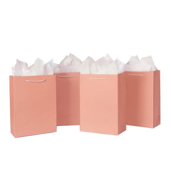 10 Pcs Pink Gift Bags with Tissue Paper(8x4x11 Inch) Medium Gift Bags, Birthday Gift Bags, Bridesmaid Gift Bags