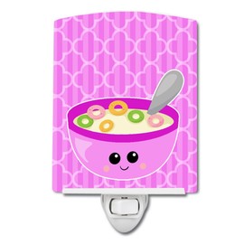 Caroline's Treasures BB7163CNL Pink Bowl of Cereal Ceramic Night Light Compact, UL-Certified, Ideal for Bedroom, Bathroom, Nursery, Hallway, Kitchen, 6x4x3, Multicolor