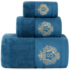 Sunshinejing Premium 100% Pure Cotton Bath Towel Luxury Hotel & Spa Bathroom Hand Towels Embroidery Washcloth Decoration Bath Sheets (Peacock-Blue)