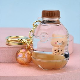 KUPOOL Milk Bottle Nail Clipper Key Chain Portable Bear Ring Drinking Tea Pendant Jewelry Gift for Children Women Girlfriend Trendy Cartoon Animal Bag Backpack Car Keys Pendant, Brown