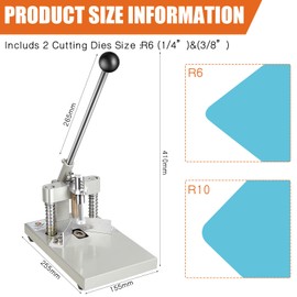 WILLBOND Corner Rounder Cutter Machine Heavy Duty Paper Punch Cutter with R6mm R10mm Interchangeable Dies Metal Corner Rounder Punch for Office, Business, Heavy Cardstock, Plastic, Aluminum Sheet
