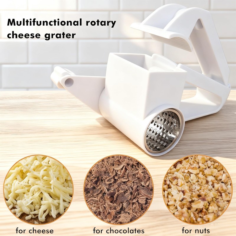 Rotary Cheese Grater with Handle, Handheld Cheese Grater with 2