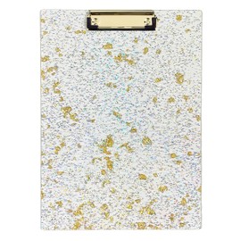 STEEL MILL AND CO. Steel Mill & Co. Sturdy Clear Clipboard with Glitter, Cute Decorative Acrylic Clipboard with Low Profile Metal Clip for A4/Letter Size Papers, Gold Glitter