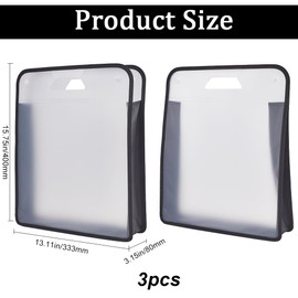 GORGECRAFT 3Pcs Scrapbook Paper Storage Organizer 15.8x13inch Clear Transparent Plastic File Bags Expandable with Portable Handle Button Closure for Holding Scrapbook Vinyl Paper Cardstock Black