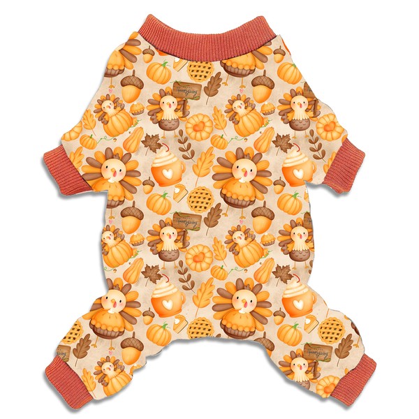Thanksgiving Turkey Dog Costume Pajama, Holiday Soft Pet Clothes with