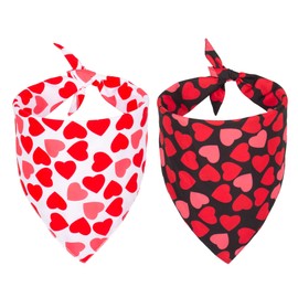 Valentine's Day Dog Bandana Reversible Triangle Bibs Scarf for Small Medium Large Dogs (Black&Red)