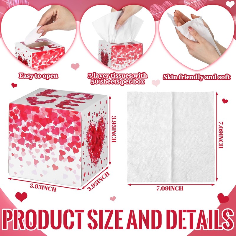 Fourluoo 12 Pack Valentine's Day Heart Facial Tissues Cube Face