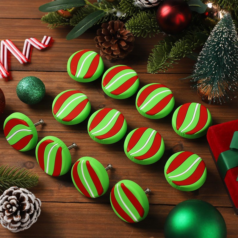 12 Pcs Christmas Knobs Covers for Cabinet Red and Green
