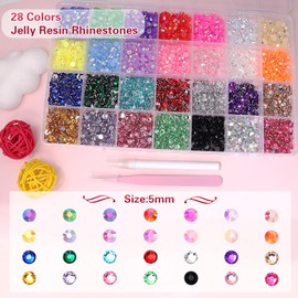 5mm Jelly Resin Rhinestones for Crafting, 28 Colors Flatback Jelly Rhinestones, Bedazzled Gems for Nails, Crystal Stones Nail Art Jewels for Nails DIY Crafting Face Makeup