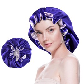 Silk Bonnet for Sleeping Satin Bonnets Double Layer Reversible Hair Cap Bonnet for Women Long Curly Braid Hair (Pink):_Regal Purple_Medium