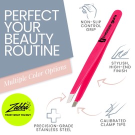 Tweezer Guru Precision Slant Eyebrow Tweezers for Women & Men - Professional Stainless Steel Tweezers for Eyebrows, Facial Hair & Ingrown Hair Removal (Pack of 1, Bright Pink)