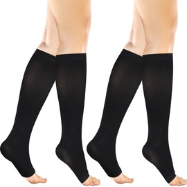 +MD 2 Pairs Compression Socks for Women & Men Medical Grade 20-30 mmHg, Open-Toe knee High Stocking, Support for edema, Varicose Veins, Black, Medium