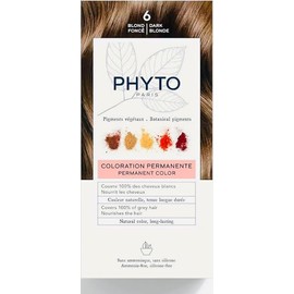 PHYTO PHYTO Phytocolor Permanent Hair Color, 6 Dark Blonde, with Botanical Pigments, 100% Grey Hair Coverage, Ammonia-free, PPD-free, Resorcin-free, 0.42 oz.