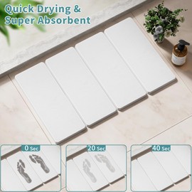 Foldable Stone Bath Mats for Bathroom - 23.5 x 15.4 Inch Non-Slip Diatomaceous Earth Mat, Super Absorbent & Quick Drying, Dish Drying Mats for Kitchen Counter, Easy to Clean & Store, White