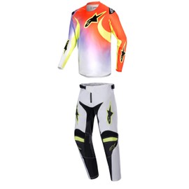 Alpinestars Racer Lucent White/Neon Red/Yellow Fluo Youth Moto Gear Set - Pant and Jersey Combo
